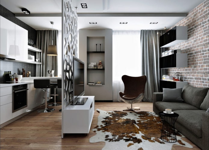 interieur van een studio-appartement in loftstijl