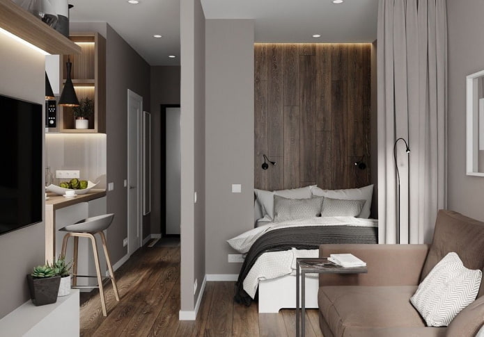 slaapplaats in het interieur van een studio-appartement