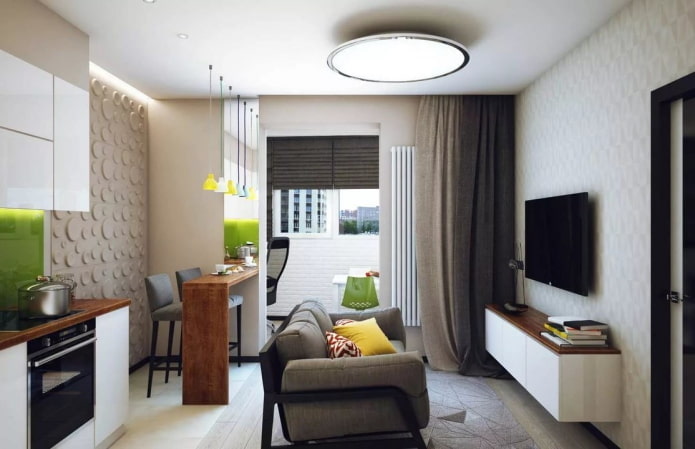 interieur van een studio met balkon
