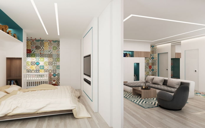 kinderhoek in het interieur van een studio-appartement