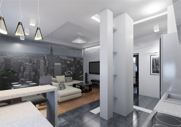 interieur van een studio-appartement in hightechstijl