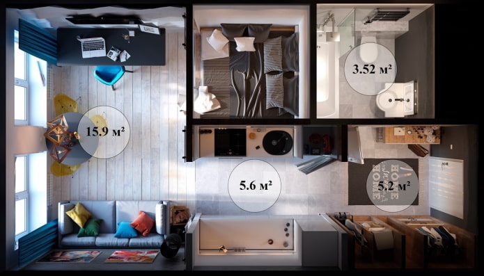 30 m? studio-indelingen