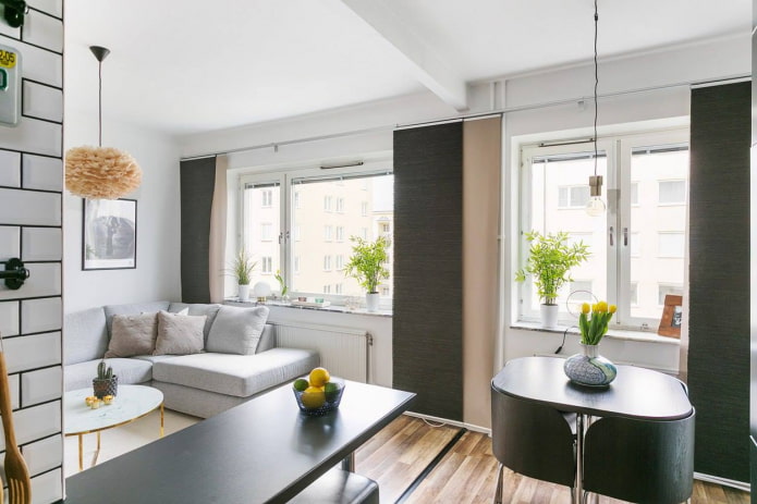 textiel in het interieur van een studio-appartement