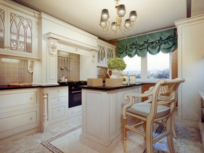 interieur van een kleine keuken met een bar