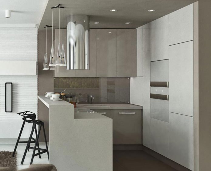 interieur van een kleine keuken met een bar