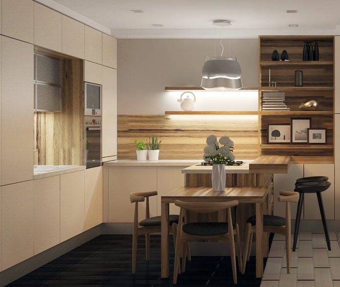 interieur van een kleine keuken met een bar