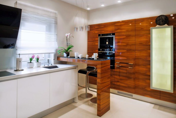 Ontwerp van een kleine keuken met een bar