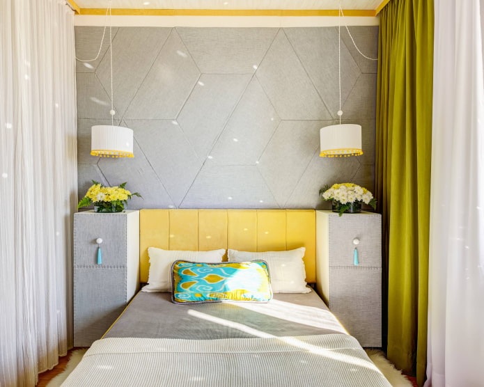 grijze en gele slaapkamer
