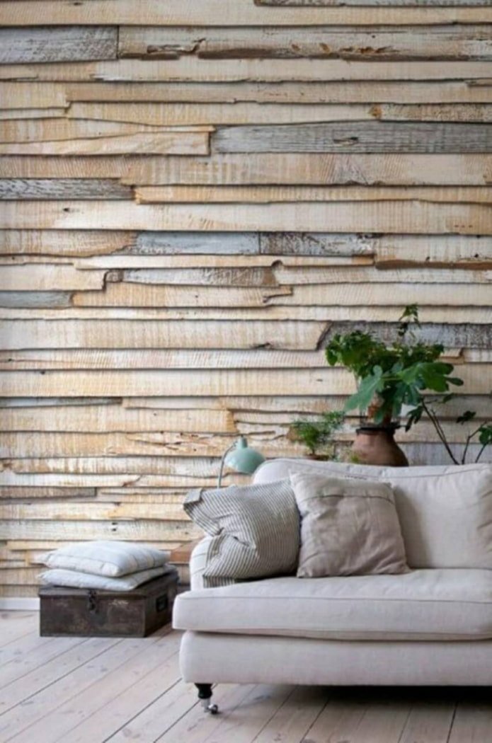 houtimitatiebehang in het interieur