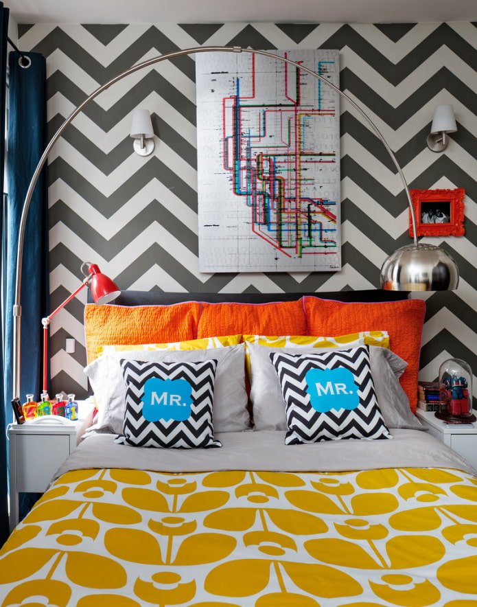 zigzag printbehang in het interieur