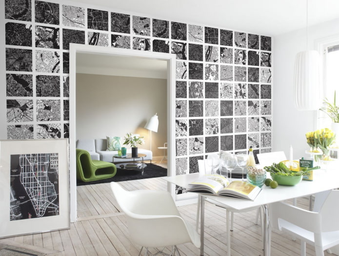 behang met zwarte en witte vierkanten in het interieur
