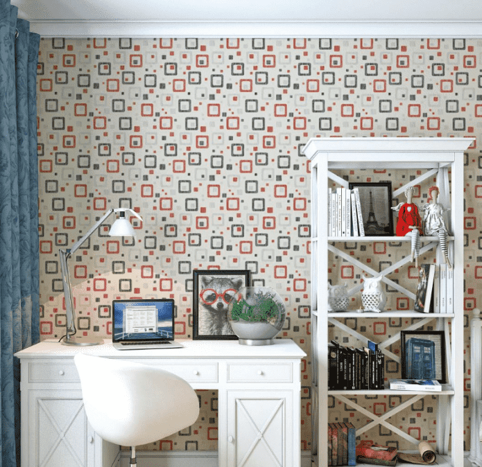 behang met vierkanten in het interieur