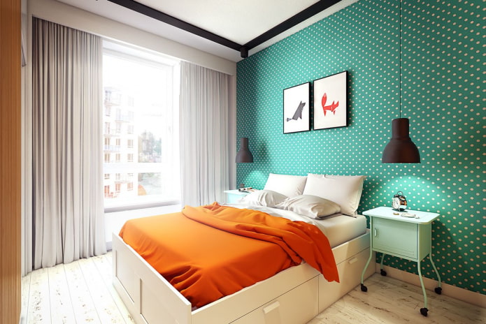 behang met stippen in het interieur van de slaapkamer