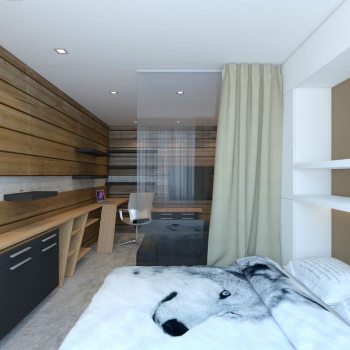 slaapkamer in het ontwerp van een eenkamerappartement van 33 m?.