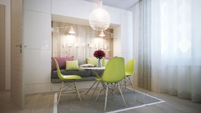 keuken in het ontwerp van een eenkamerappartement van 40 m?.