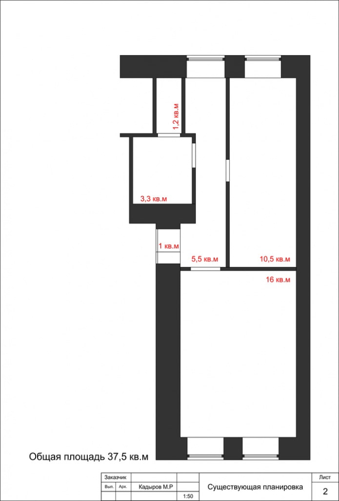 Indeling van een eenkamerappartement met een draaideur