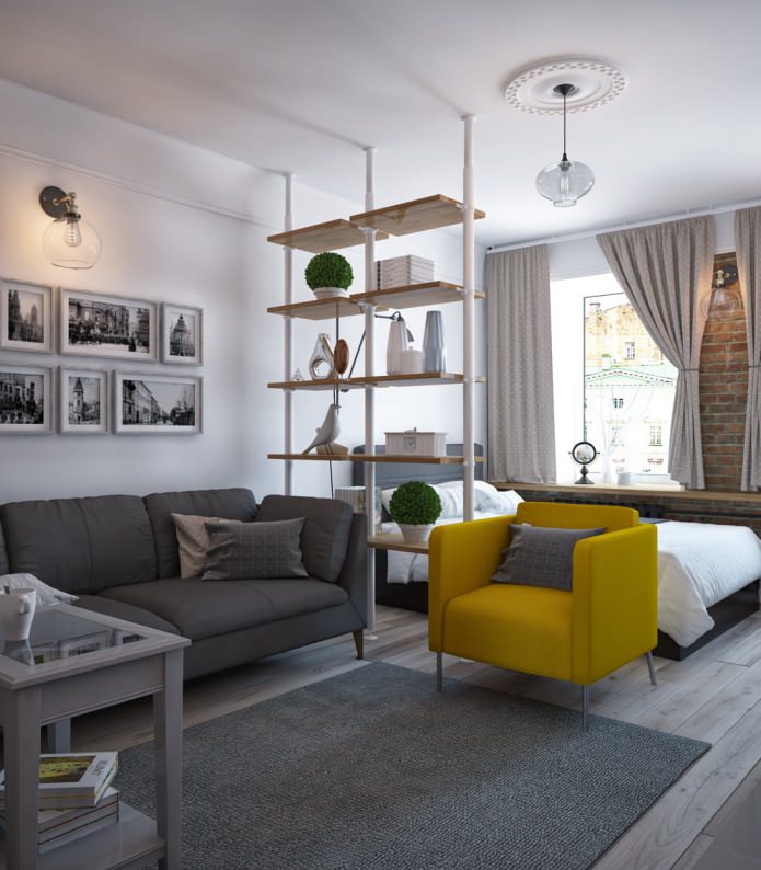 Ontwerp van een eenkamerappartement met schommel