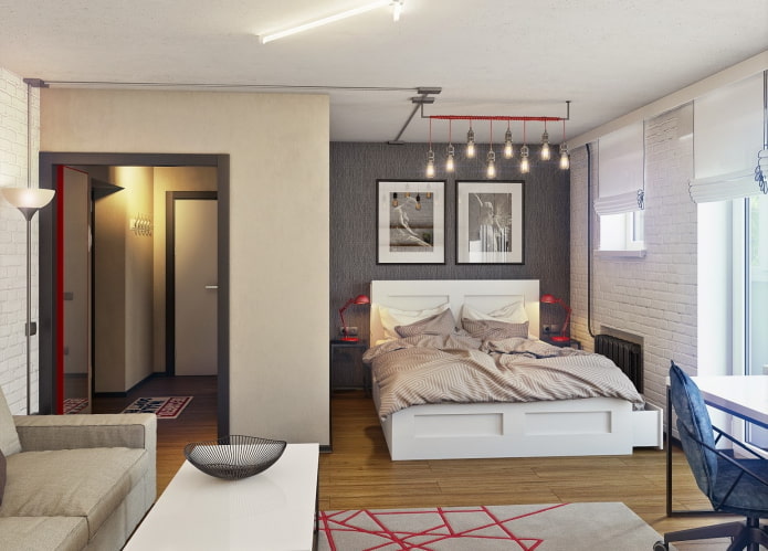 meubelopstelling in een eenkamerappartement met een nis
