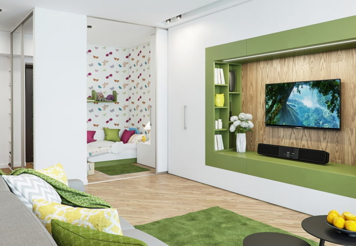 kinderkamer in een nis in het interieur van het appartement
