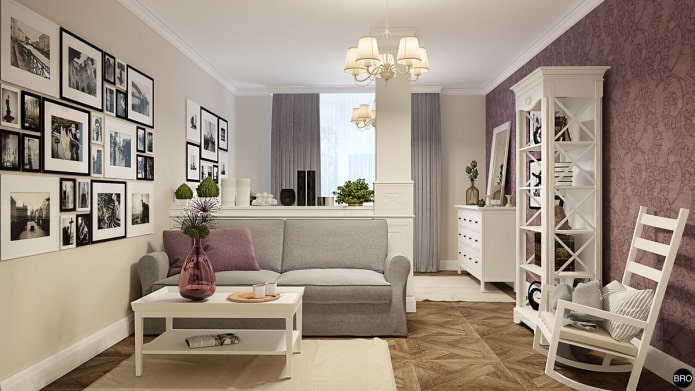 woonkamer in het project van een eenkamerappartement