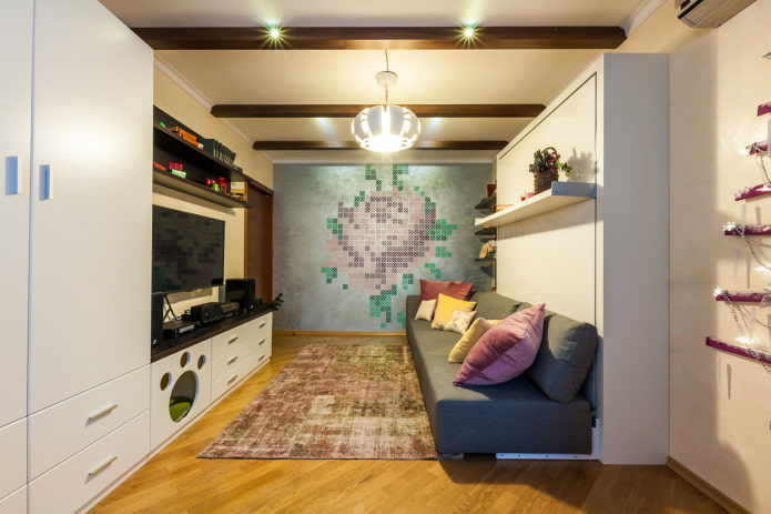 woonkamerinterieur met balken