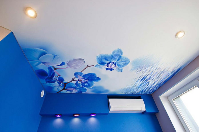 plafond met fotoafdrukken in de vorm van een orchidee