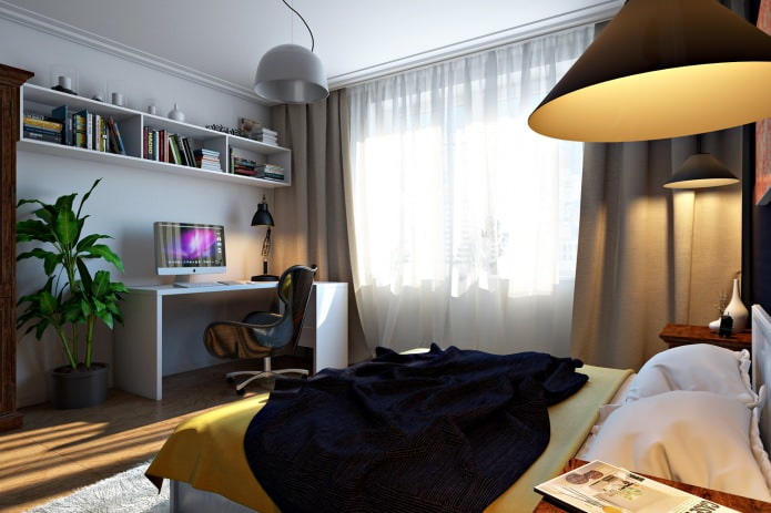Slaapkamer-studeerkamer in een vierkamerappartement
