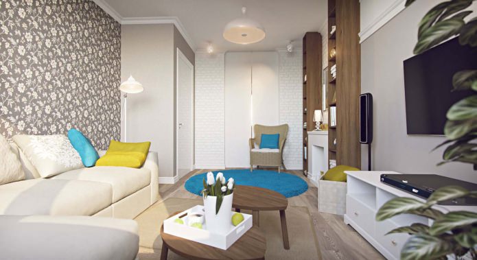 woonkamer in het project van een eenkamerappartement van 43 m?.