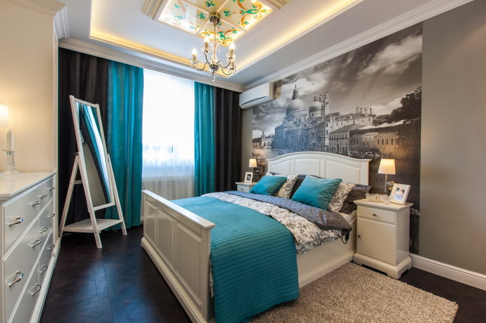 fotobehang achter het bed