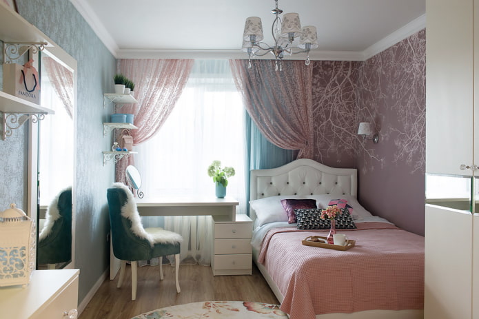 Slaapkamer van 9 vierkante meter voor een meisje