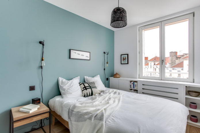slaapkamer met 9 vierkanten in Scandinavische stijl