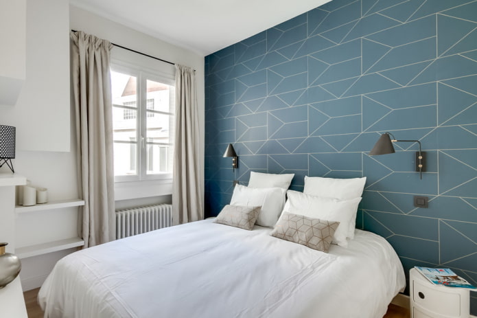 slaapkamer met 9 vierkanten in Scandinavische stijl
