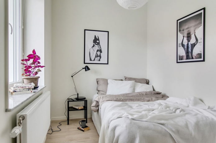 slaapkamer met 9 vierkanten in Scandinavische stijl