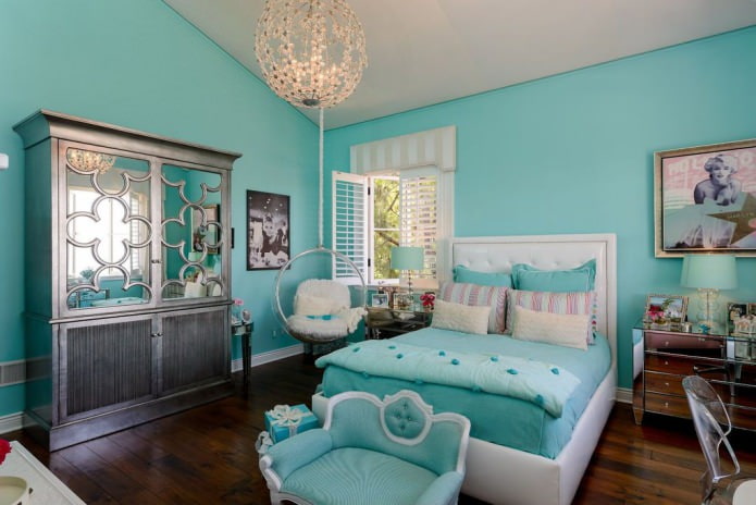 interieur van de slaapkamer voor een meisje in turquoise