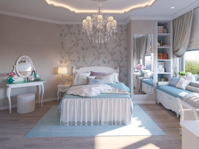 Klassiek slaapkamerinterieur voor een meisje