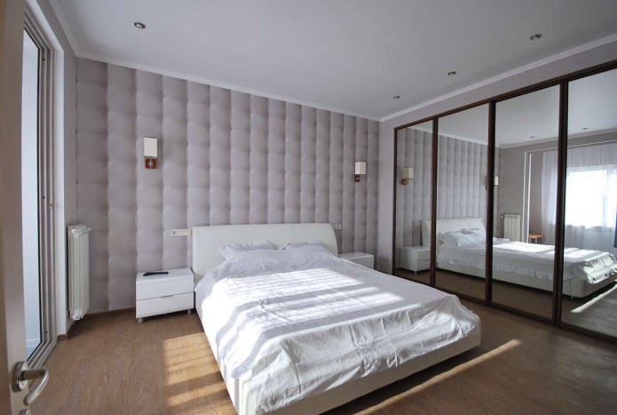 Grijze muren met 3D-behang in de slaapkamer