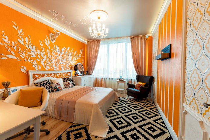oranje muren in de slaapkamer