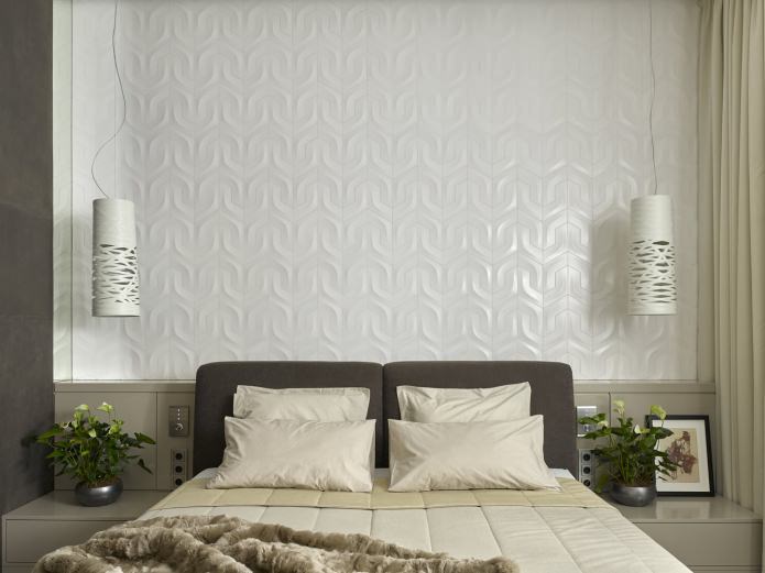 3D-panelen op de muur in de slaapkamer
