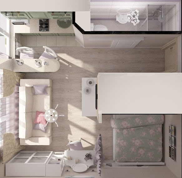 Appartement-indelingen 22 m?
