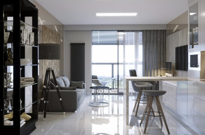 interieur van een studio-appartement met balkon