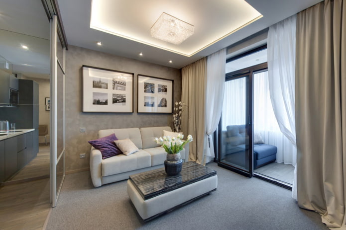 interieur van een studio-appartement met balkon