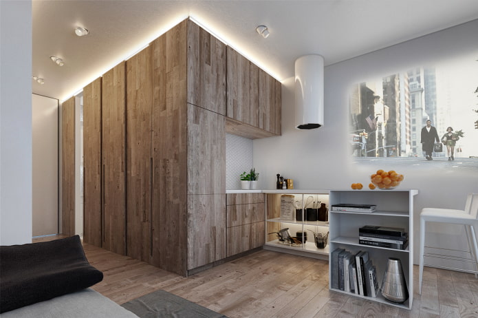 keukenhoek in het interieur van een studio-appartement