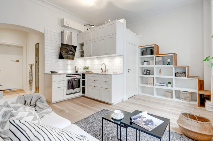 interieur van een studio-appartement in Scandinavische stijl