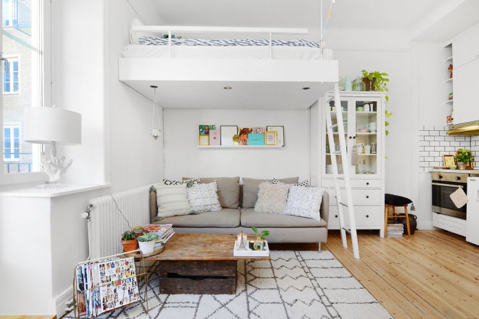 interieur van een studio-appartement met twee verdiepingen