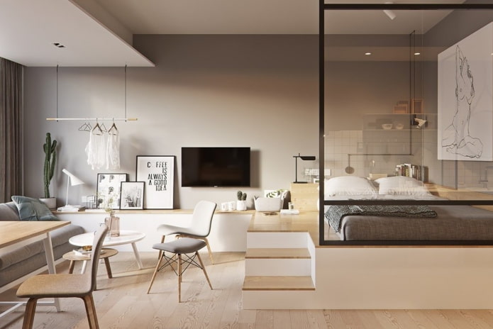 meubelopstelling in het interieur van een studio-appartement