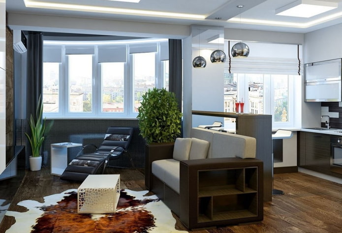 interieur van een studio-appartement met twee ramen