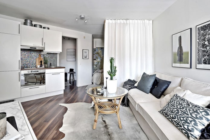 zonering in het interieur van een studio-appartement