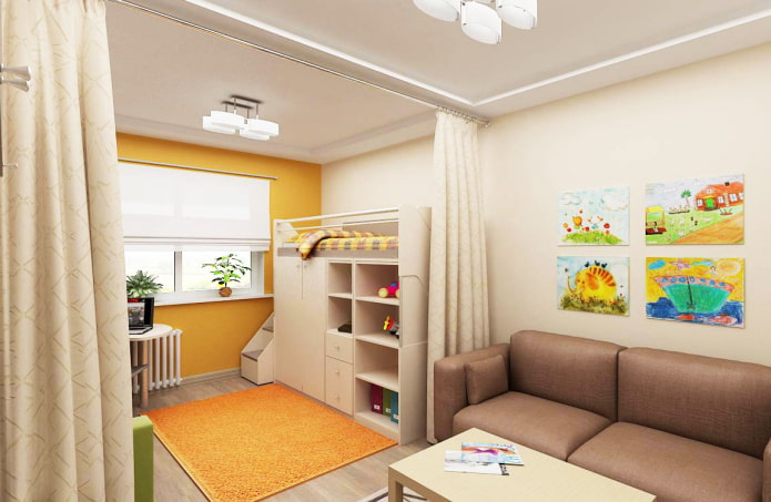 kinderkamer in het interieur van een studio-appartement