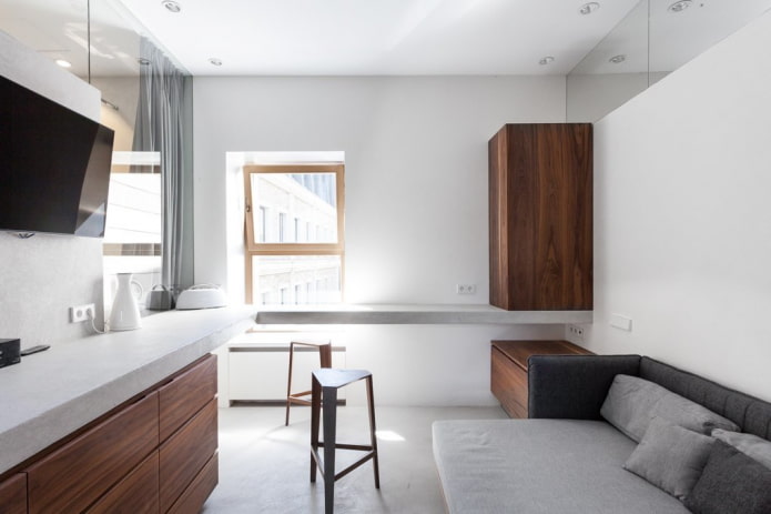 interieur van studio-appartement in minimalistische stijl