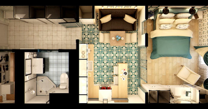 Indeling van een studio van 25 m?.